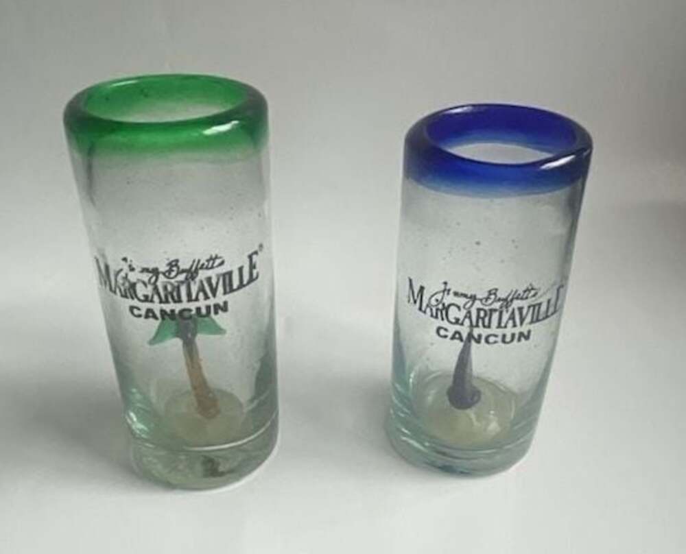 Set of 2 Jimmy Buffett's Margaritaville Cancun Hand Blown Glass Shot Glasses